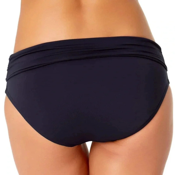 Anne Cole Convertible High Waist Sz 16 Bikini Bottom Shirred Navy Blue - Picture 7 of 7